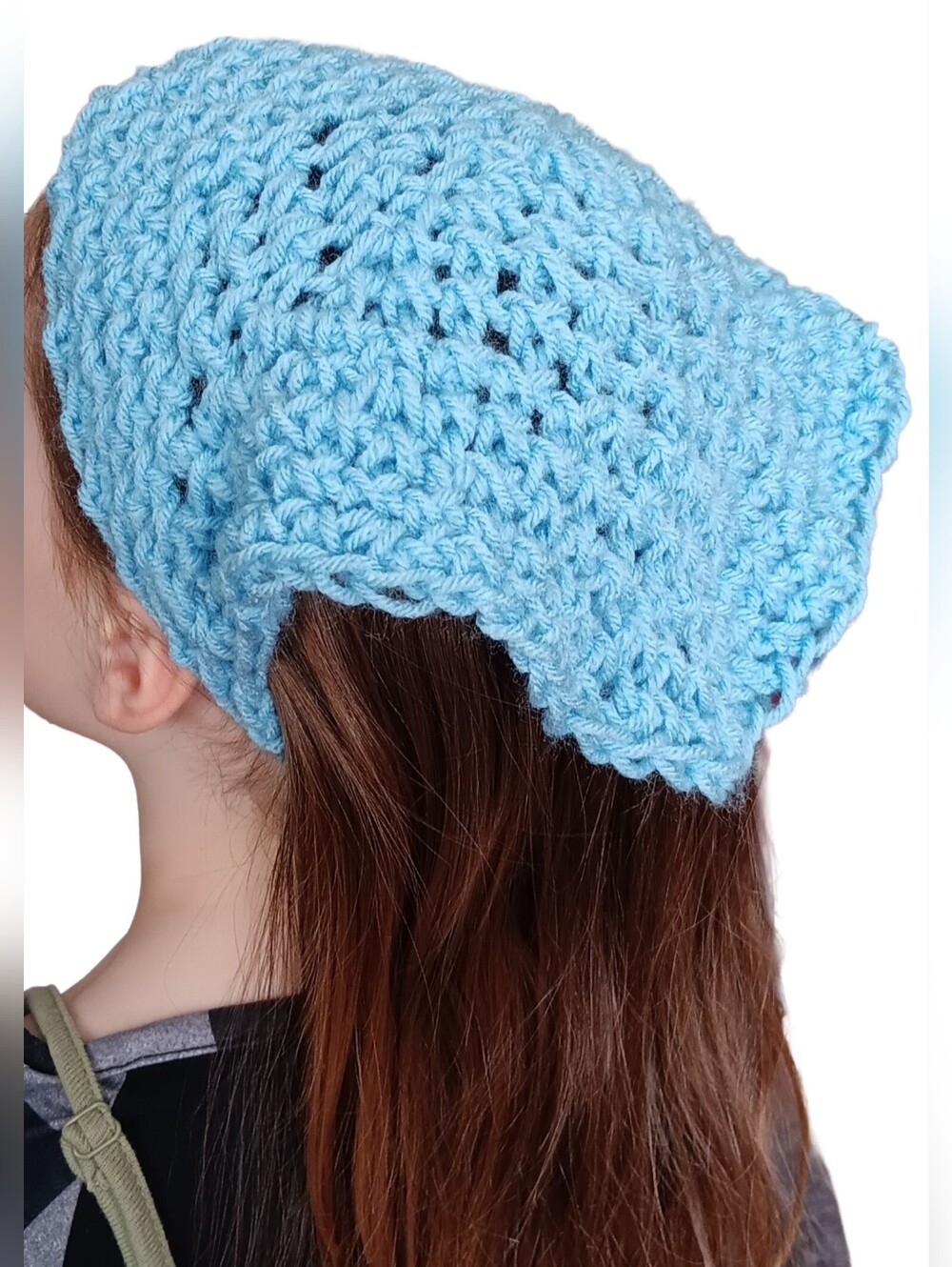 Handmade Light Blue Crochet Hair Scarf/Bandana for Women/Girls